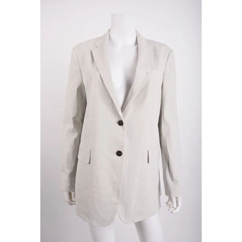 Theory Womens Linen Blend Boyfriend Blazer Sz 6 Beige Light Gray NWOT